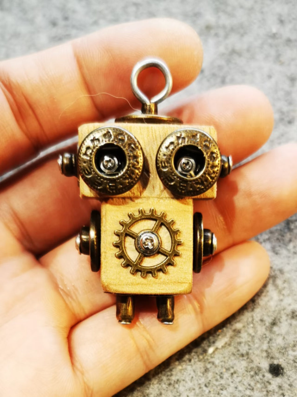 Theo – Brass Gear & Bow Tie Double-Sided Steampunk Robot Charm