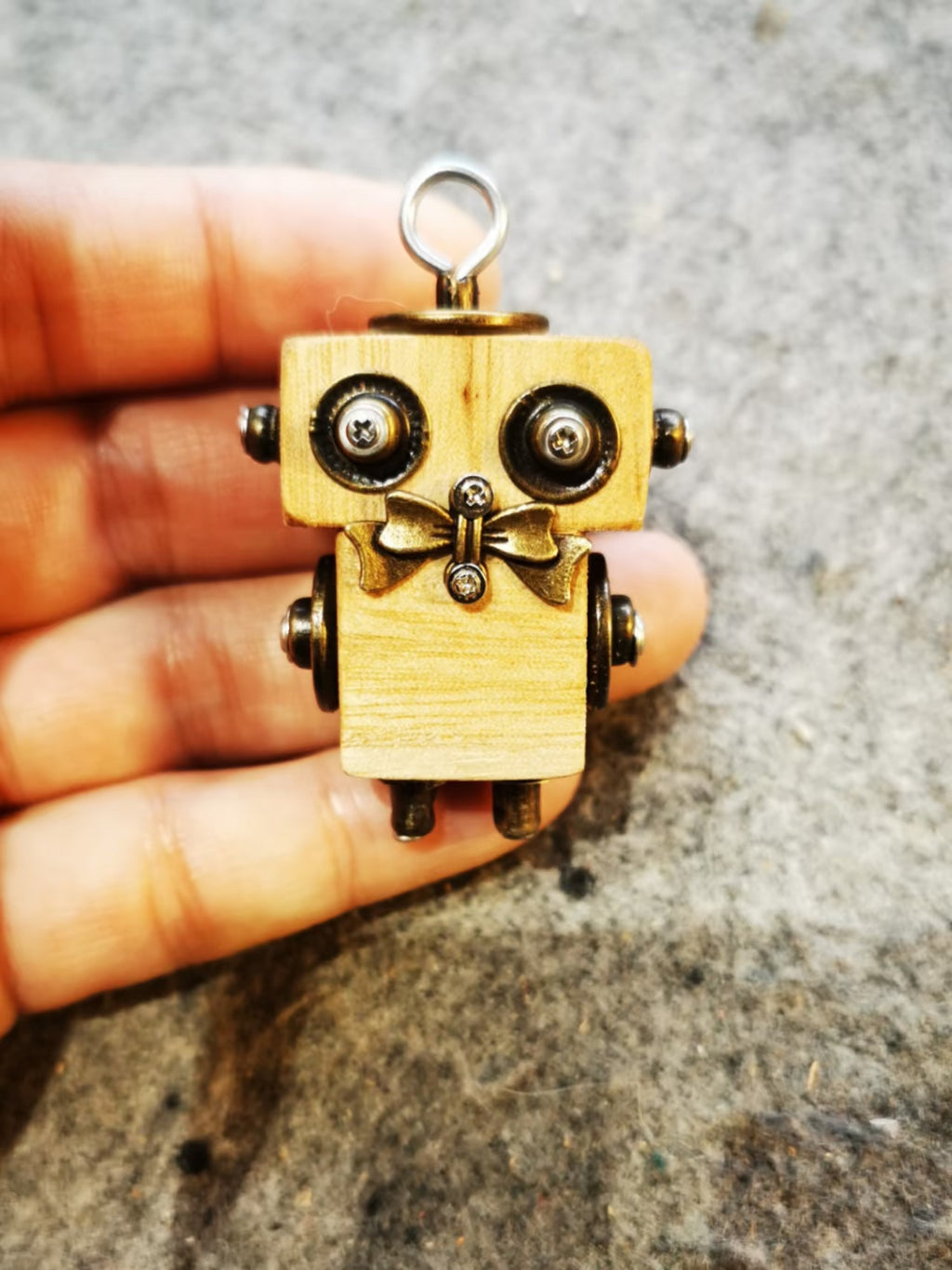 Theo – Brass Gear & Bow Tie Double-Sided Steampunk Robot Charm