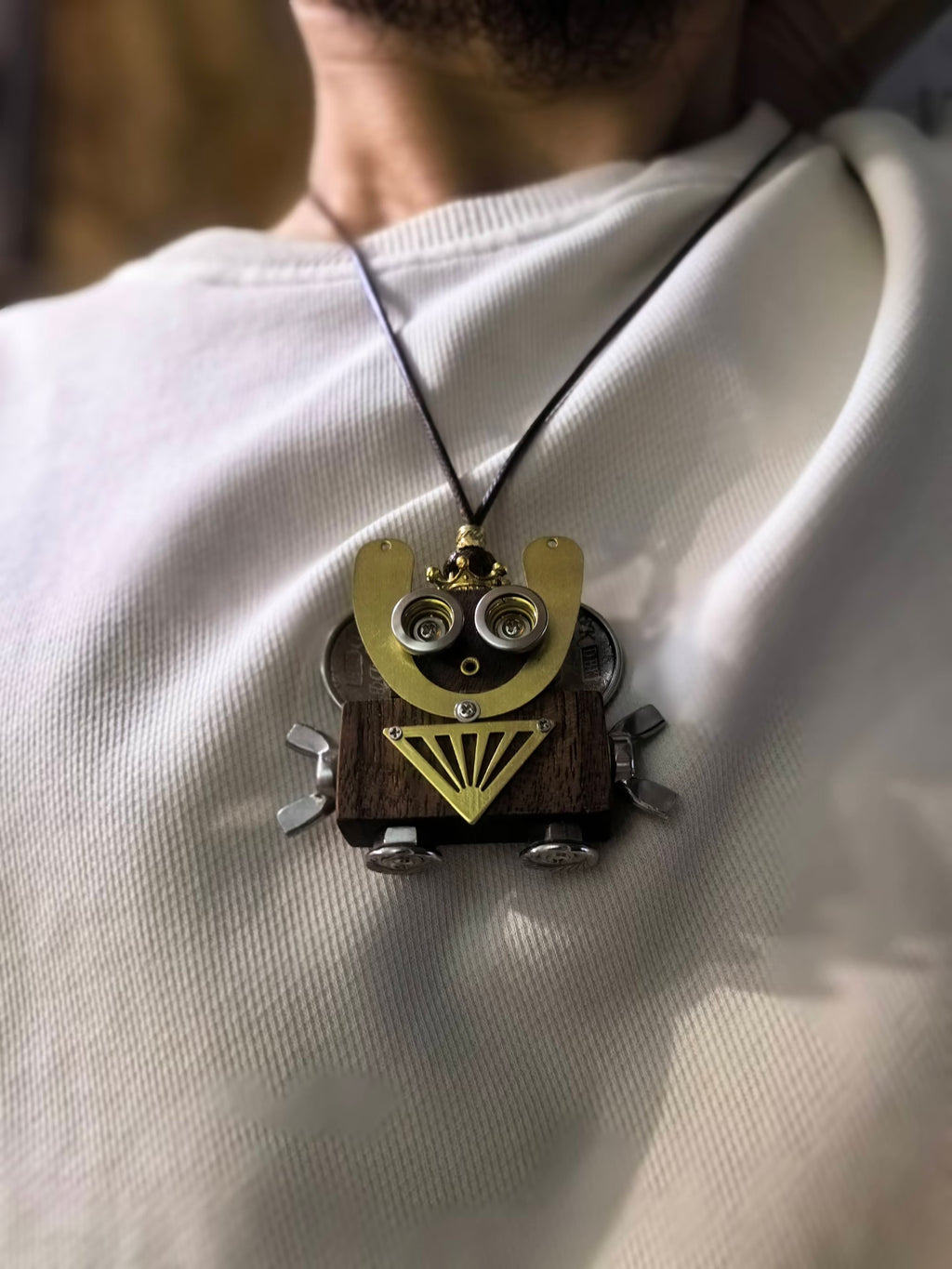 Onyx – Black Goggle Eyes & Golden Crown Double-Sided Robot Charm
