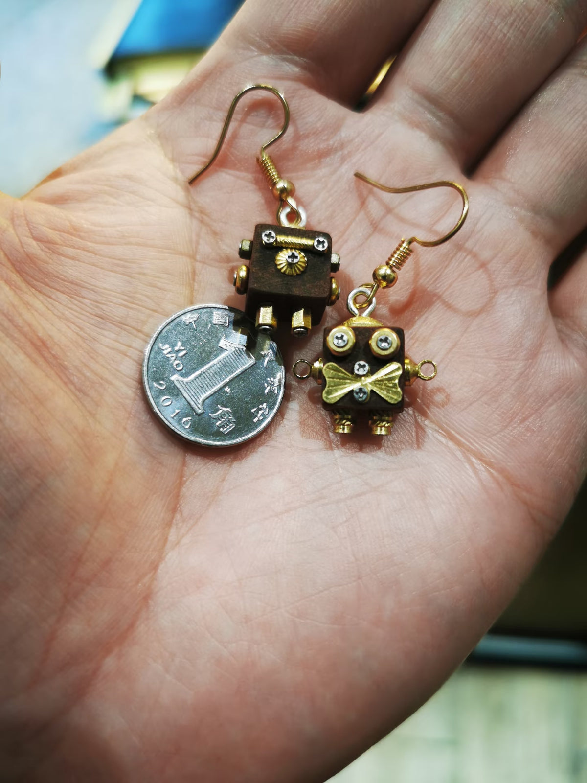Tink & Tock – Double-Sided Steampunk Robot Earrings