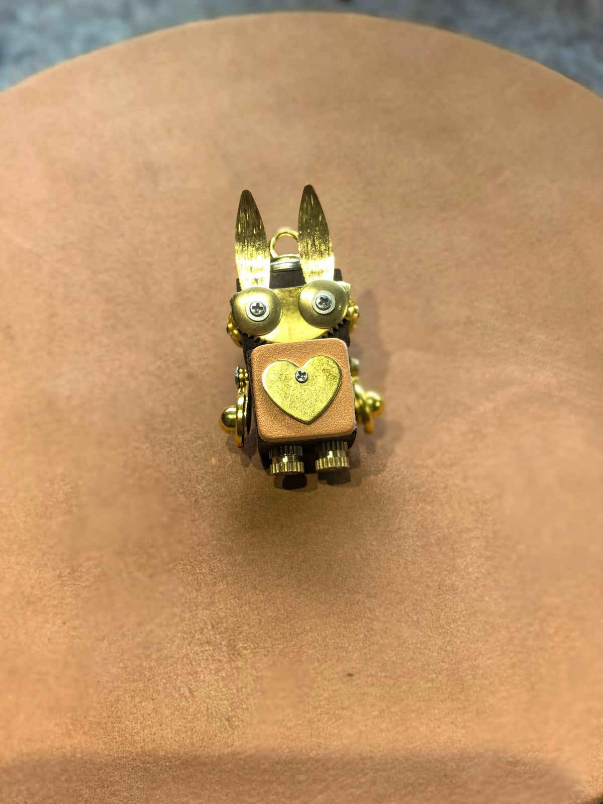 Lumi – Golden Bunny Ears & Heart Emblem Single-Sided Steampunk Robot Charm