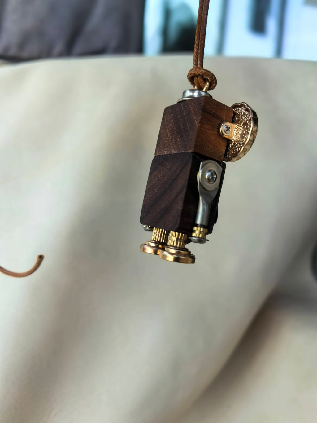 Nautical Steampunk Robot Pendant with Gold-Tone Anchor – Handmade Wood & Metal