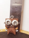 Star-Eyed Steampunk Robot Charm – Handmade Wood & Metal