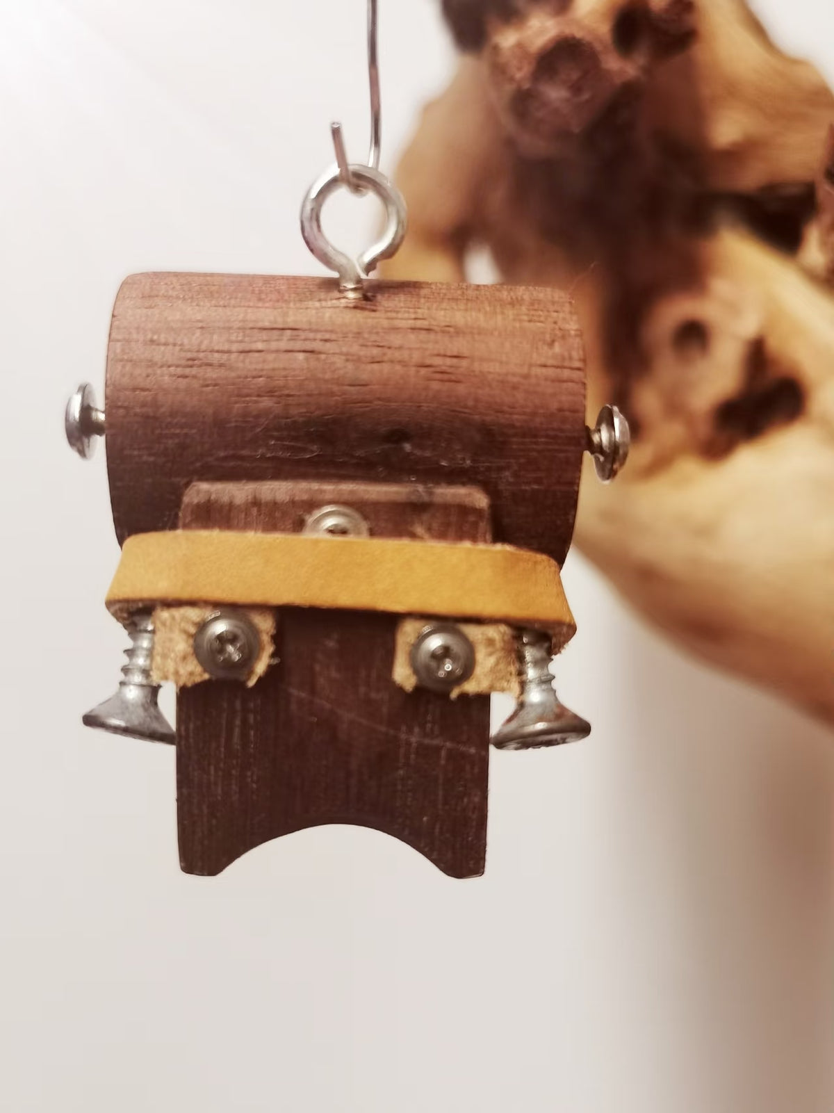 Star-Eyed Steampunk Robot Charm – Handmade Wood & Metal