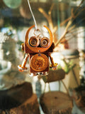 Steampunk Robot Charm with Gold-Tone Crest & Coin Detail – Handmade Wood & Metal