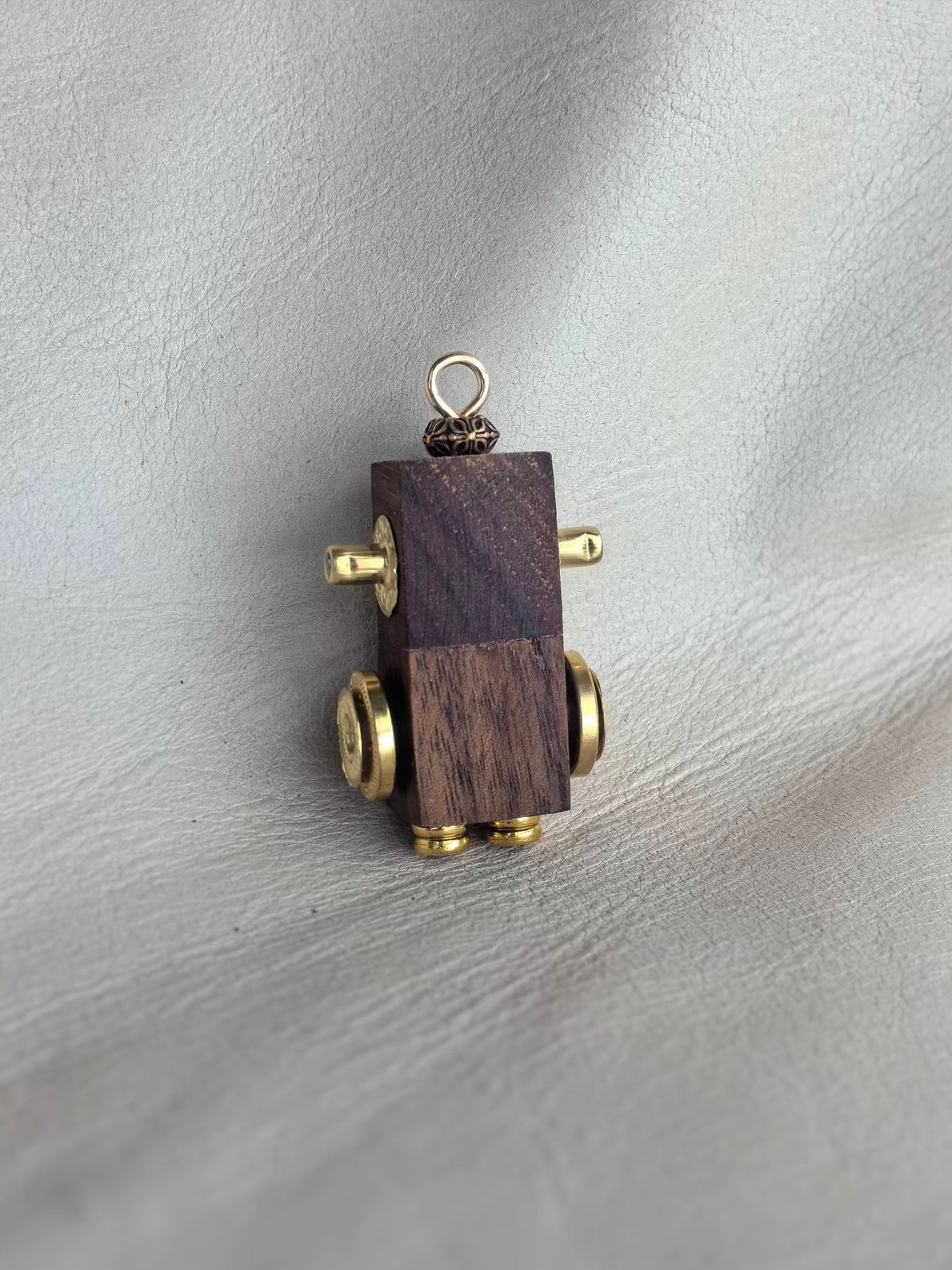 Green-Eyed Steampunk Robot Charm with Gold-Tone Bow Tie