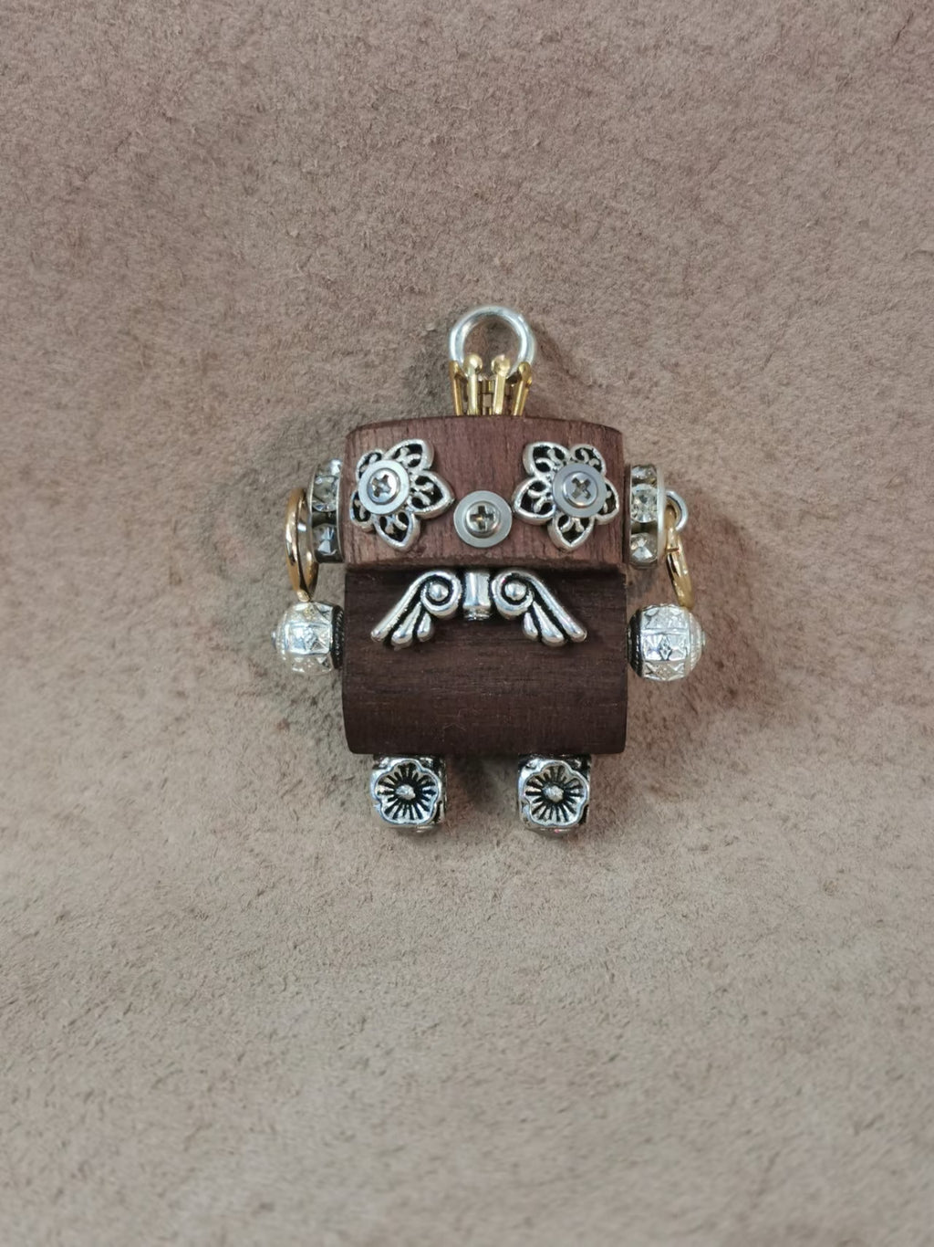 Flora – Silver Blossoms & Golden Shield Double-Sided Robot Charm