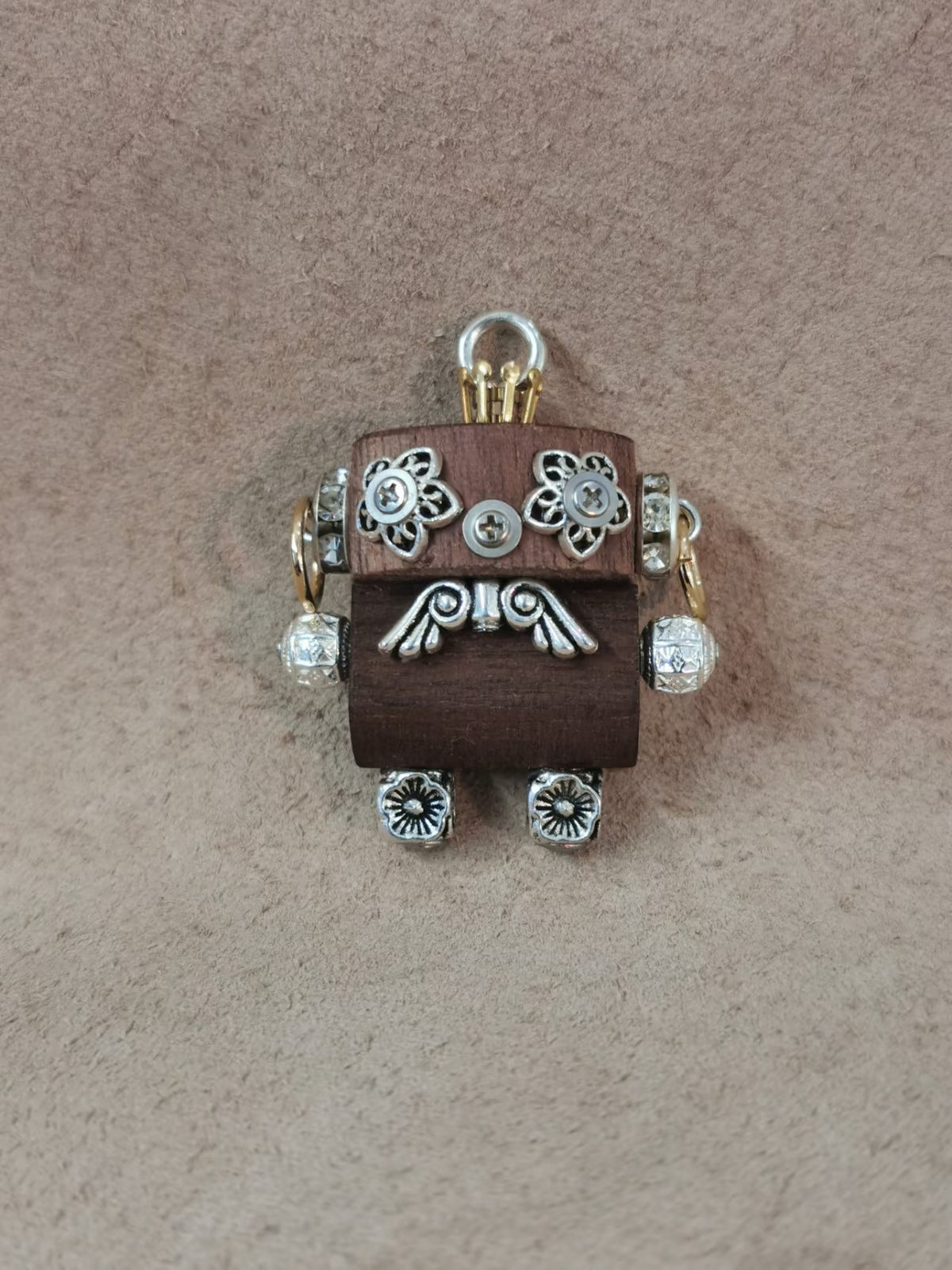 Flora – Silver Blossoms & Golden Shield Double-Sided Robot Charm