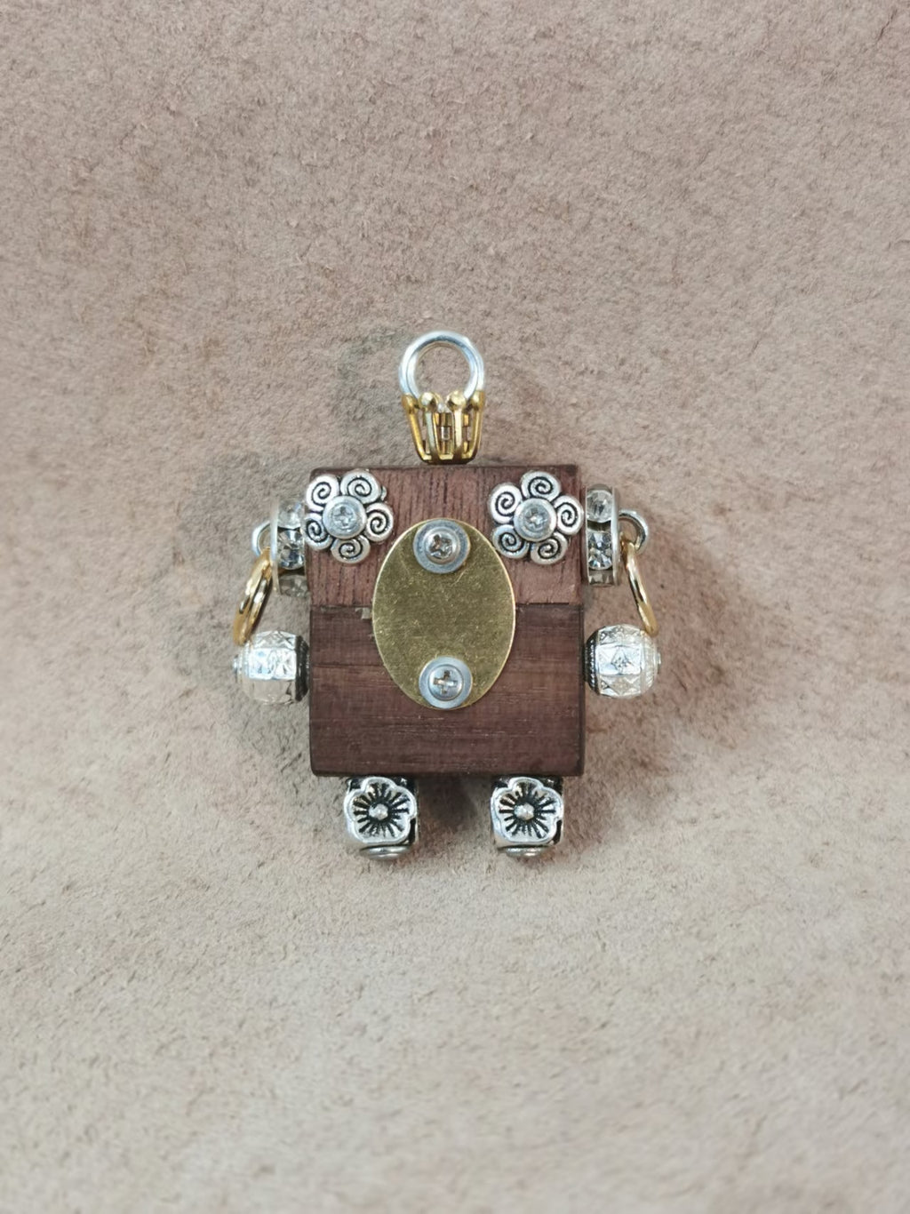 Flora – Silver Blossoms & Golden Shield Double-Sided Robot Charm
