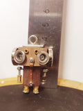 Silver-Eyed Double-Sided Steampunk Robot Charm – Handmade Wood & Metal